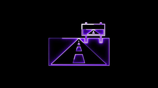 Neon highway road sign icon motion graphic on black background.