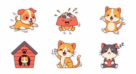 Fototapeta premium Adorable Cartoon Dog and Cats Collection with Happy Expressions.