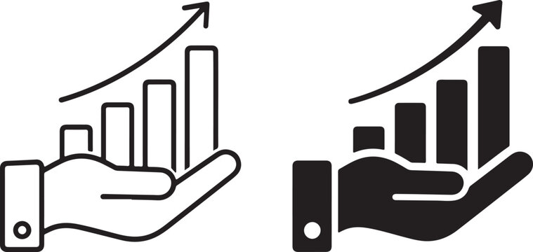 Hand holding a growing bar chart icon showing business success and profit increase