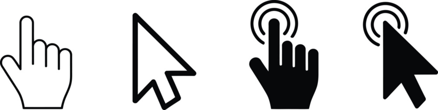 Mouse cursor and hand pointer click icon set