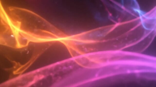Abstract glowing energy waves flow across a dark starry background