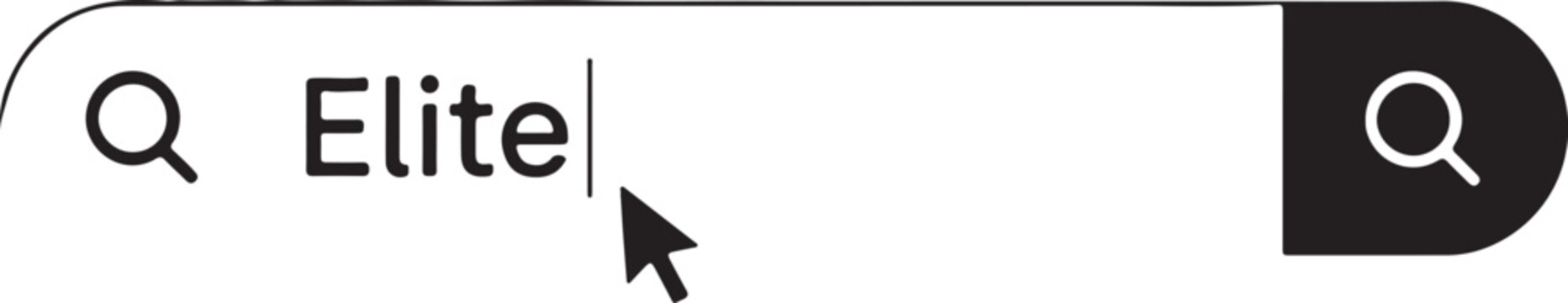 Search bar with text field typing the word elite and a computer mouse cursor icon
