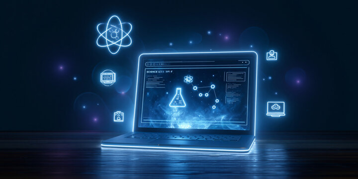Futuristic Laptop with Holographic Science Interface