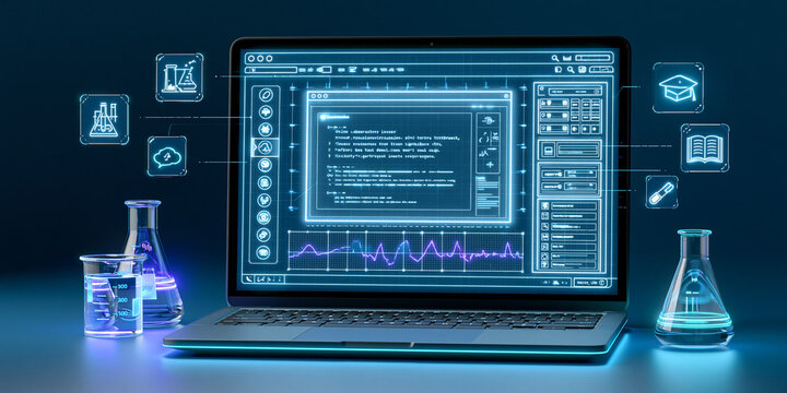 Digital chemistry lab interface on laptop