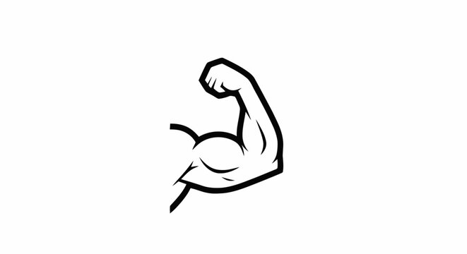 Black and white line art illustration of a strong flexing bicep muscle arm.