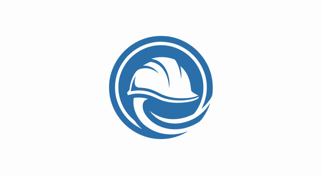 Blue and white construction hard hat logo icon inside a circular frame.