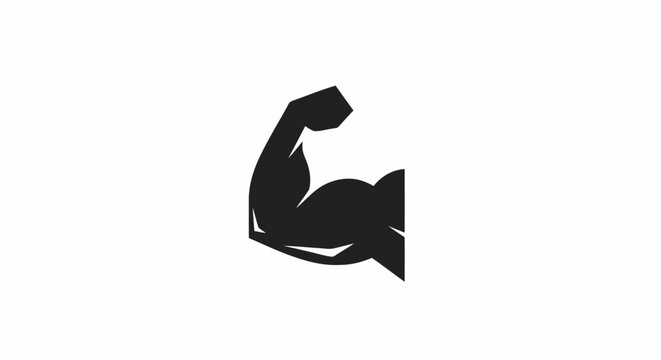 Black silhouette icon of a flexing bicep arm representing strength and fitness.