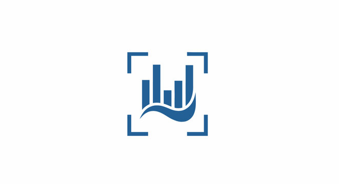 Blue business bar chart logo icon representing financial growth and data analysis in a square frame.