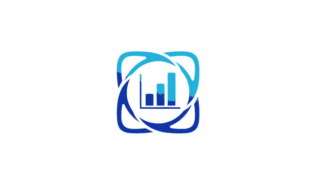 Blue business growth bar chart logo icon representing data analytics and financial success.