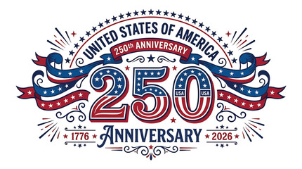 United states of america 250th anniversary logo, 17762026, patriotic emblem with stars and stripes, usa semiquincentennial celebration graphic design element © Hikari Vector Studio