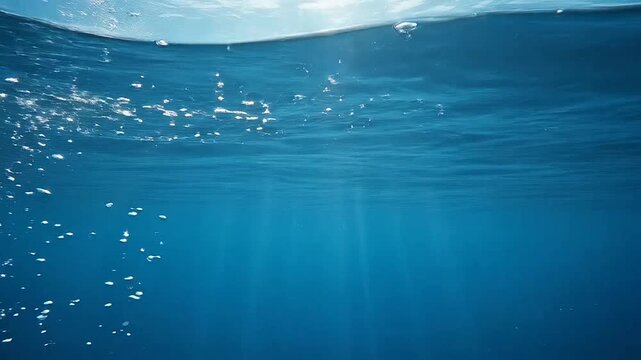 Sunlight beams through the surface of deep blue ocean water