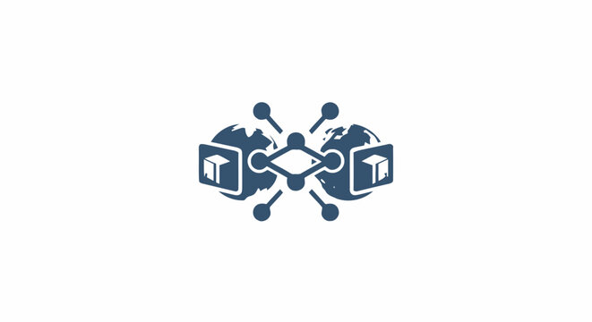 Blue global network connection icon representing data transfer server synchronization and cloud computing technology.