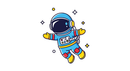 Cartoon astronaut in colorful spacesuit floating with sparkles © Tudey