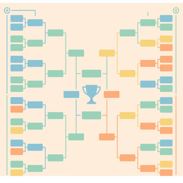 Colorful tournament bracket template with a central trophy icon