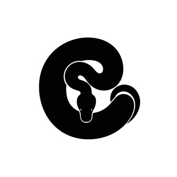 Bold minimalist snake sticker icon with thick black outline silhouette design for creative logo identity