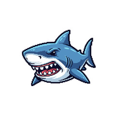 Fototapeta premium Aggressive Great White Shark Illustration Featuring Sharp Teeth and Dynamic Blue Skin Tones for Marine Predator Design Projects