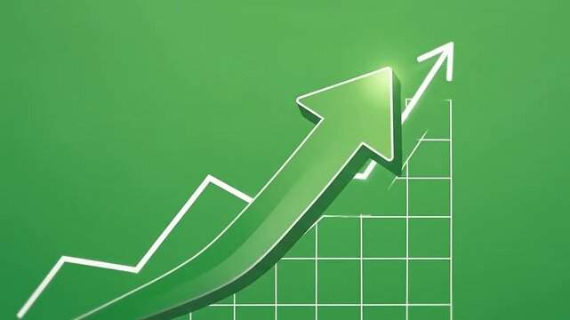 Green business growth chart with rising arrow and bar graph