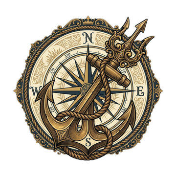 Seafarer&rsquo;s Maritime Vintage Emblem with Anchor and Compass Rose