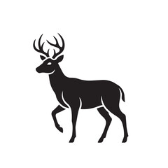 Fototapeta premium A professional minimalist black silhouette of a majestic male deer or buck featuring large, branched antlers.