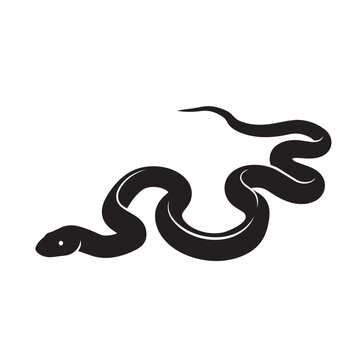 A clean and minimalist black silhouette of a slithering snake
