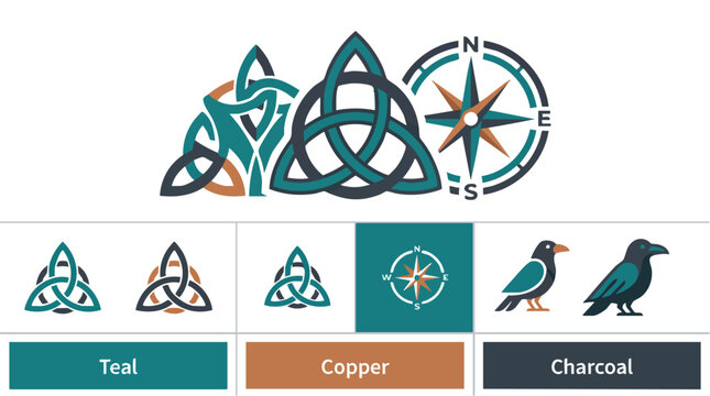 Celtic and Norse Symbol Collection with Triquetra Compass and Raven