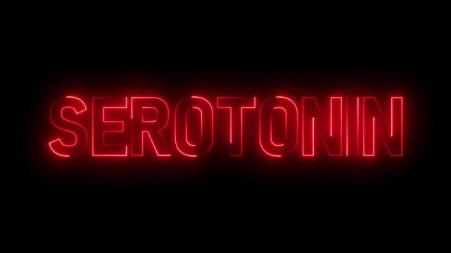 Flickering neon serotonin text sign animated on black background.