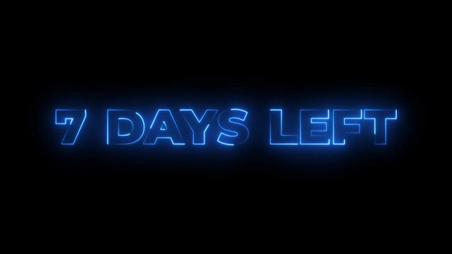 Neon text 5 days left. Neon 10 days left countdown text animation.