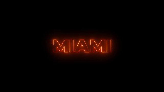 Glowing neon inscription miami text animation.