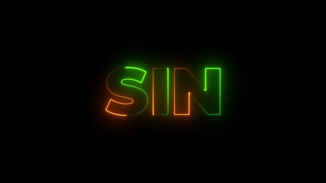 neon sin text animated on dark background.