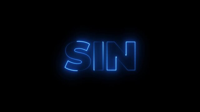 neon sin text animated on dark background.