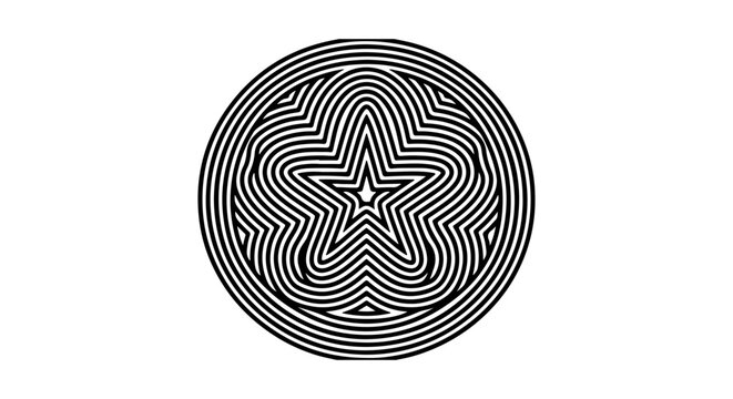 Abstract Star Pattern Vector, Op Art Geometric Design, Concentric Circles, Black and White Optical Illusion