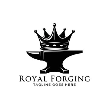 Sophisticated metalwork emblem combining monarchic status with industrial strength for premium craft brands.