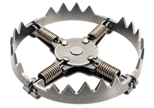 Metal bear trap with sharp teeth