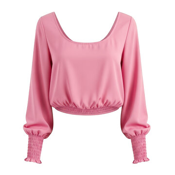 Pink long sleeve crop top blouse with elastic cuffs