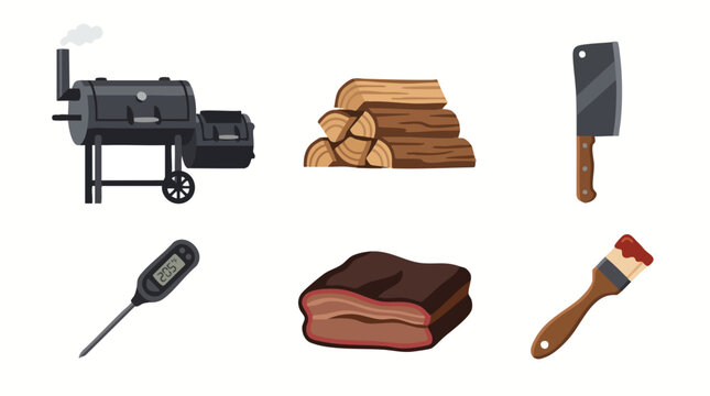Barbecue Smoker and Grilling Tools Collection Vector Illustration