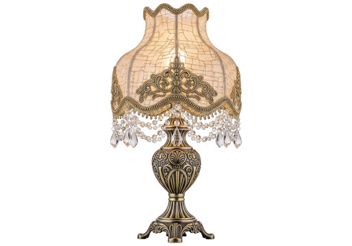 Vintage ornate table lamp with lace shade