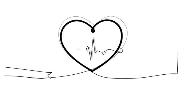 Minimalist single line art of a heart shape with an ECG pulse line