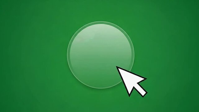 A white cursor clicks a glossy green button, triggering a bright spark explosion