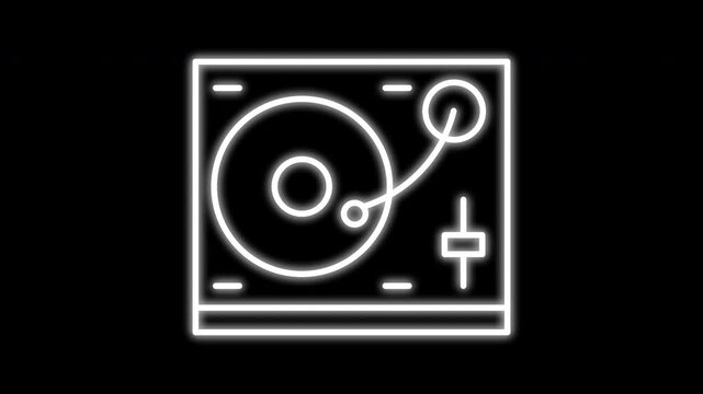 DJ Turntable Neon Icon with Speakers and Stage Lights.