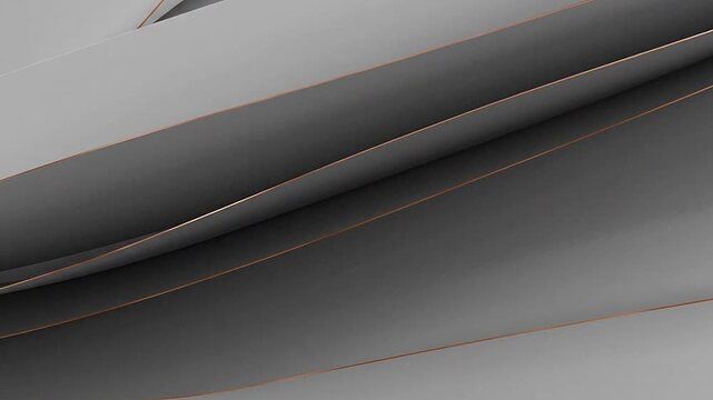 Abstract 3D render of flowing white waves with elegant copper edges