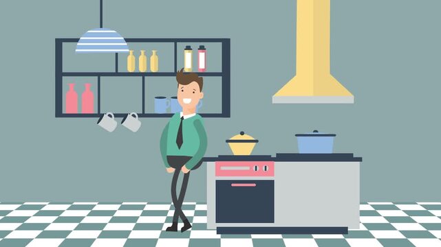 Animated 2D flat design background scene of a Cook House