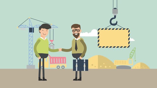 Animated 2D flat design background scene of a Construction