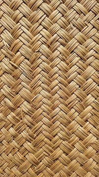 Close up of natural woven straw texture with herringbone pattern