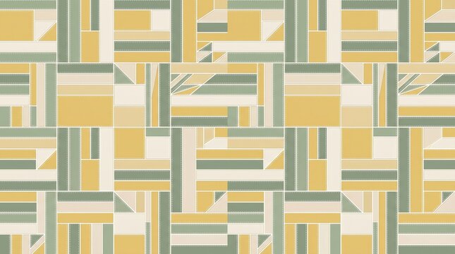 Abstract south korean geometric pattern with soft yellow and muted green stripes, traditional