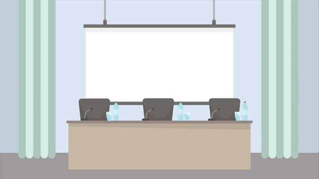Animated 2D flat design background scene of a Conference