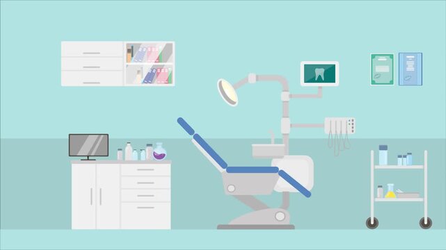 Animated 2D flat design background scene of a Dental