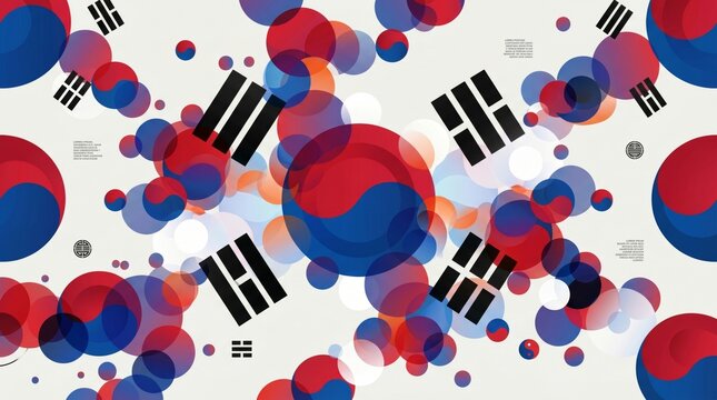 Abstract south korean flag circle pattern elements with traditional seamless background geometric