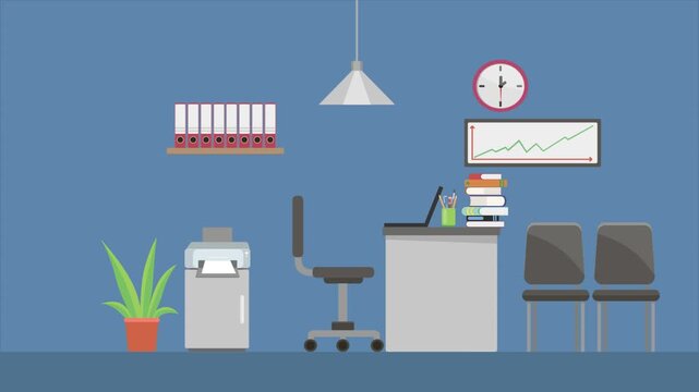 Animated 2D flat design background scene of a Office