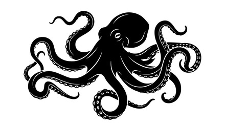 Realistic Octopus Black Silhouette Vector Illustration with Detailed Tentacle Design © MdArif