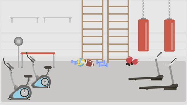 Animated 2D flat design background scene of a Fitness